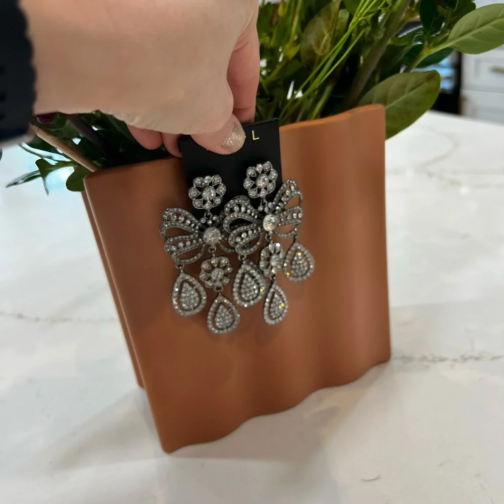 Elegant Silver Crystal Drop Earrings - Picture 2 of 5